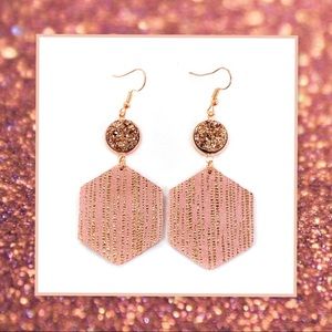 Druzy Dangle Rose Gold Rain Leather Earrings